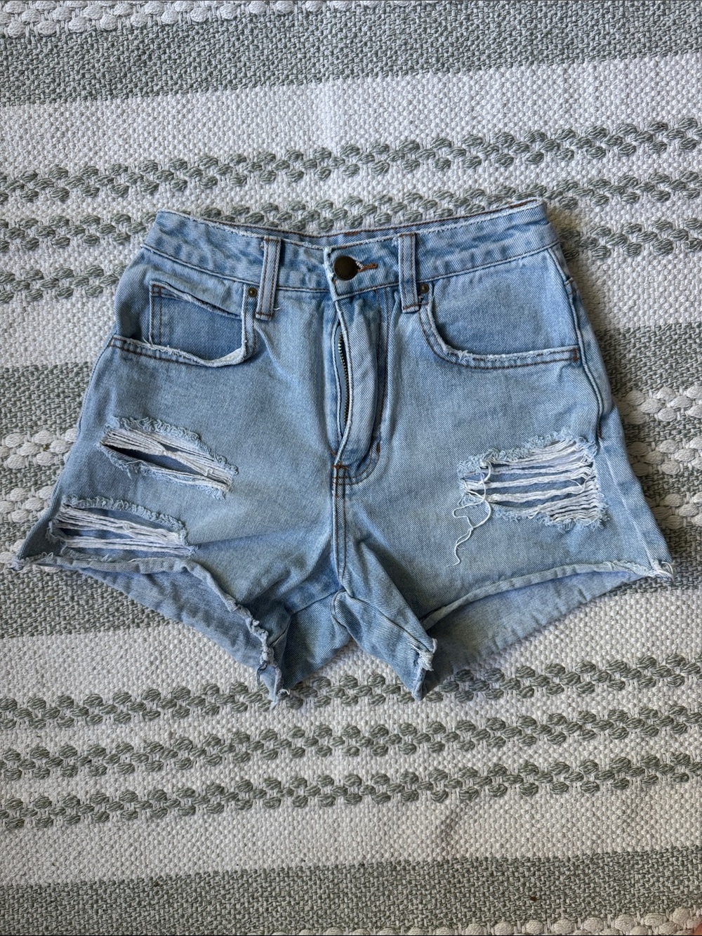 Billabong Light Blue High-Waist Distressed Denim Shorts